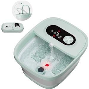 Snailax Pediluvio pieghevole con massaggio e riscaldamento, pediluvio con 14 livelli di riscaldamento, rulli shiatsu, bolle, luce rossa, timer, pedana elettrica 35 ℃-48 ℃, massaggiatore per piedi