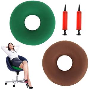 tintoke 2 Pezzi Cuscino rotondo ortopedico gonfiabile,ciambellaantidecubito,Cuscino rotondo ortopedico gonfiabile cuscino antidecubito,ciambellaantidecubito,Morbido con pompa,Emorroidi, Verde + Marrone