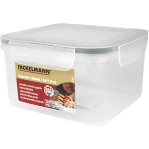 Fackelmann Contenitore Ermetico Quadrato 1500ml - Contenitore Alimentare Grande Salvaspazio - Frigo, Freezer, Microonde, Lavastoviglie - Trasparente, 4 Clip, Coperchio Ergonomico
