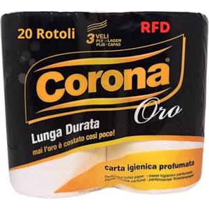 RFD Carta igienica Corona oro - Confezione da 20 Rotoli - 3 Veli - Lunga Durata e Profumata
