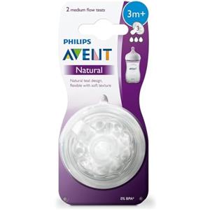 AVENT Philips Avent 2 Tettarelle Natural Flusso Medio (3 fori), 3m+, SCF043/27