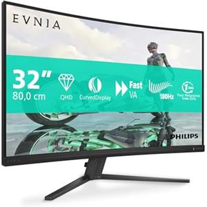 PHILIPS Evnia 32M2C3500L - Monitor gaming curvo QHD da 32 pollici, 180 Hz, 0,5 ms, FreeSync Premium, HDR10 (2560x1440, 2x HDMI, DisplayPort) grigio scuro
