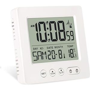 GOMETY Radiosveglia digitale con termometro, luce calendario, temperatura, orologio radio, visualizzazione settimanale, visualizzazione della data, due sveglia indipendente, regolazione automatica, ora
