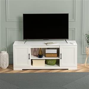 Zinus Bennett Mobile PortaTV - Supporto TV 147x40x60 cm - Unità con ripiani e ante - Bianco