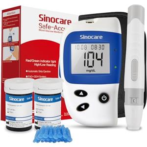 Sinocare Safe-Accu2 Glucometro Misuratore di Glucosio Senza Codifica Facile da Usare Adatto Per il Monitoraggio Quotidiano della Glicemia in Tutti i Tipi di Diabete Incluse 50 Strisces/Lancettes-mg/dL