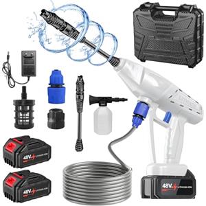 Shenkon Tech Idropulitrice a Batteria, Idropulitrice Portatile con 6 In 1 Ugello, Idropulitrices Batteria con Controllo della Pressione Infinitamente Regolabile Per Pulizie Esterni Giardino Auto