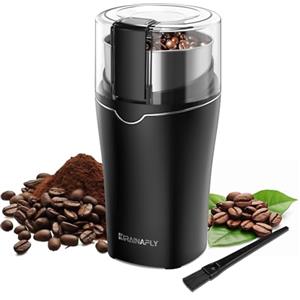 KIRAINAFLY Macina caffe' elettrico, Macina semi lino e chia per cucina 300W, camera rimovibile in acciaio inox, fino a 12 tazze, facile per fagioli di caffè, spezie, erbe aromatiche, semi di lino (argento)