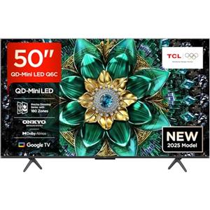 TCL 50Q6C 50 QD-Mini LED SMART TV, 4K HDR Premium 1000nits, with Google TV Technology (Dolby Vision IQ & Atmos, Onkyo 2.1 Sound System, Motion Clarity Pro 144Hz, Game Master)