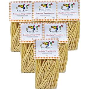Sicilia Bedda - Pasta Siciliana Trafilata in Bronzo - Busiate Siciliane e Anelletti alla Palermitana - 6 Confezioni da 500 Gr (Busiata Trapanese Lunga)