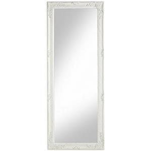 Baroni Home Montemaggi Specchio da Parete con Cornice Rettangolare in Legno bianco Anticato, Specchio in Vetro Molato Stile Shabby, Spacchio per Bagno e Camera da Letto, 28x3x65 cm