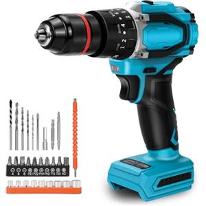 WingFly Trapano Avvitatore Compatibile con Makita 18V Batteria, 60 N.m Max, 2 Marce, Coppia su 20 + 3 livelli, Trapano Percussione a Batteria con Accessori (Senza Batteria)