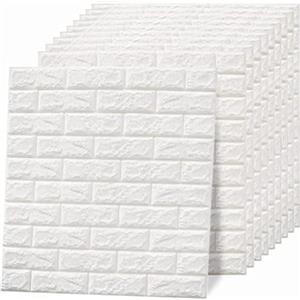 Hiraith Carta da Parati 3D Pannello da Muro in Finto Mattone Autoadesivo Impermeabile Tagliabile Inodore per Soggiorno Camera da Letto Bianco 10 Pezzi
