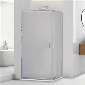 Inbagno Box doccia angolare 80x100 cm in vetro stampato H 195 cm, 2 porte scorrevoli con profilo cromato e installazione reversibile, Tay