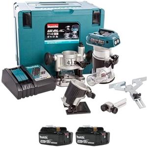 Makita DRT50RTJX2 Fresatrice/Rifilatore 18V con 2 Batterie 5Ah, Valigetta Makpac e Accessori