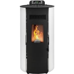 STUFE A PELLET ITALIA Boston 9 KW - Stufa ad Aria Ventilata Efficienza 91% Scalda 80m² Autonomia 21H Programmabile 5 Velocità e Potenze Garanzia 24 Mesi Bianco