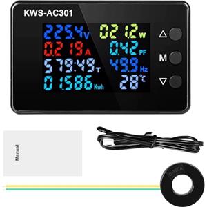Jadeshay Voltmetro Amperometro Digitale, AC 50-300V 0-100A Voltmetro Amperometro Wattmetro 8 in 1 Contatore di energia Smart Power Contatore di elettricità con CT Aperta