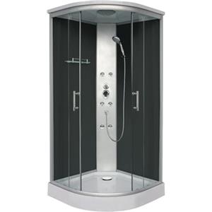 Home36 Cabina doccia completa PUNTO BLACK 90 x 90 x 215 cm, doccia con testa e doccetta, 6 getti massaggianti, con piatto doccia, 2 ante scorrevoli, vetro posteriore nero, doccia completa
