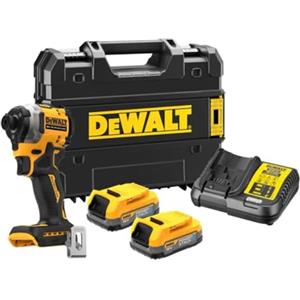 DEWALT ‎DeWALT DCF850E2T-QW Avvitatore compatto senza spazzole a percussione XR 18V 1/4 205Nm con 2 batterie POWERSTACK e valigetta TSTAK, Multicolore