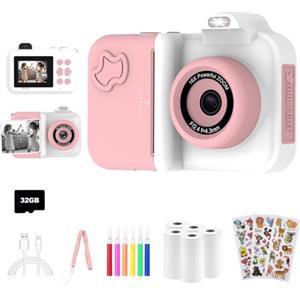 MISIRUN Macchina fotografica bambini istantanea,Regalo di Natale e Compleanno per giochi Bambina 4 5 6 7 8 9 10 11 12 Anni, Fotocamera Digitale Selfie 1080P con 5 Rotoli di Carta Termica e Scheda da 32GB