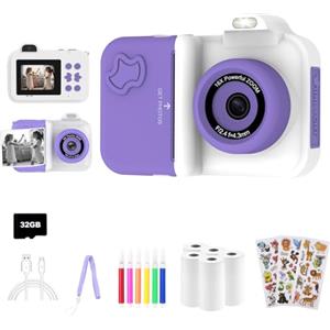 MISIRUN Macchina fotografica bambini istantanea,Regalo di Natale e Compleanno per giochi Bambina 4 5 6 7 8 9 10 11 12 Anni, Fotocamera Digitale Selfie 1080P con 5 Rotoli di Carta Termica e Scheda da 32GB