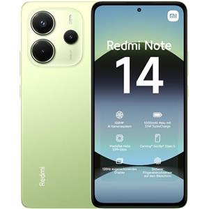 XIAOMI Smartphone Redmi Note 14, 6+128GB, Sistema fotografico con AI da 108MP, batteria da 5500mAh, display Eye-Care da 120Hz, funzionalità AI (caricabatterie non incluso), Verde
