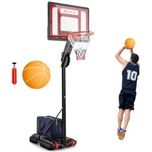 COSTWAY COSWAY Canestro da Basket da Esterno, Canestro da Basket Portatile e Regolabile a 10 Livelli con Tabellone da 82cm, Base Riempibile, 2 Ruote, Borsa, Pallone e Pompa