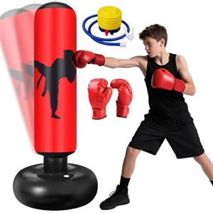 Ninonly Sacco da Boxe per Bambini 160cm con Guantoni e Pompa Punching Ball Bambini Perfetto per Allenamento a Casa, All'Aperto, Sacco Boxe da Terra Bambini Ideale per Bambini dai 3 ai 12 Anni