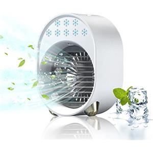 Bseical Ventilatore Raffrescatore Ad Acqua, Mini Ventilatore USB Evaporazione Depuratore, Climatizzatore Portatile Silenzioso, Ventilatore Portatile Ricaricabile, Humidifier Air Potente 3 Velocità 3600 mAh