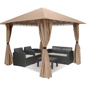 Sekey Gazebo da giardino, 3 x 3 m, impermeabile, stabile, tenda da giardino, con 4 parti laterali, chiusura lampo, 180 g/㎡, poliestere, tortora