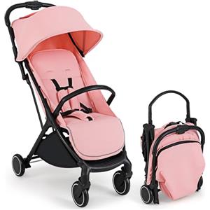 LIFEZEAL Passeggino Ultraleggero per Bambini 0-36 Mesi, Pieghevole, Portatile, Regolabile, Compatto, 6kg, Passeggino con Parasole, Cintura di Sicurezza, Freno, Cesto, per Viaggio, Aereo (rosa)