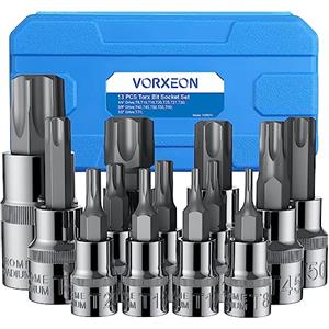 VORXEON Set di 13 Chiavi a Bussola Torx da T8 a T70, in Acciaio Legato CR-V e S2, per Chiavi Dinamometriche 1/4 3/8 1/2, Riparazione Moto e Auto