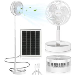 AKOFIC Ventilatore a Piantana Silenzioso Portatile, Ventilatore da Tavolo Alimentata Solare e a Batteria 5200mAh, Ventilatore da Scrivania Altezza Regolabile Pieghevole per Ufficio Casa Campeggio
