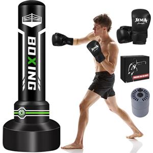 JUOIFIP Sacco da boxe 2 in 1 per adulti, 180 cm autogonfiante, pesante, con guantoni da boxe e pompa ad aria integrata, per allenamento MMA, Muay Thai, fitness, principianti
