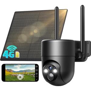 SEHMUA 4G LTE Telecamera Esterno senza Fili, 2K Telecmaera con Sim, 360 PTZ Videocamera Sorveglianza senza wifi con Pannello Solare e Batterie, Visione Notturna, PIR Rilevamento, IP66
