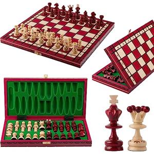 Master of Chess Scacchiera in Legno 35cm - Fatto a Mano Scacchiera Portatile - Rosso Set di Scacchi Pieghevoli per Bambini e Adulti