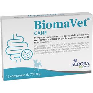 Aurora Biofarma BiomaVet - Mangime complementare per cani 750 mg, 12 compresse per la stabilizzazione della flora intestinale