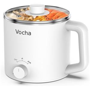 Vocha Pentola elettrica con funzione Keep Warm, Pentola Elettrica Cuocipasta Da 1,6 Litri,fornello da viaggio portatile, mini fornello multi-cottura per pasta tagliatelle, zuppe, uova sode (Bianco)