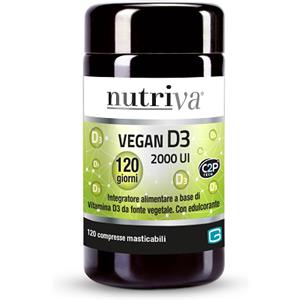 Nutriva Vegan D3 - Integratore Alimentare con Vitamina D3 Vegetale, 2000 UI, 120 Compresse Masticabili per Ossa Forti e Sistema Immunitario