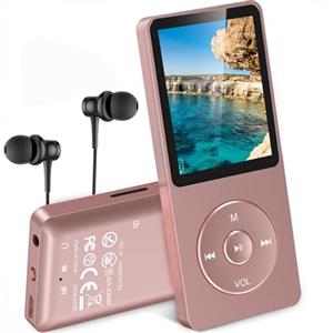 AGPTEK Lettore MP3 Classico 64GB, Riproduzione Musicale Hi-Fi Senza Perdita, Player MP3 Sportivo Compatto per Bambini/Adulti, Walkman Portatile, Capacità Scheda TF fino a 128G(Senza Scheda TF), Rosa