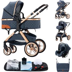 ALYIKOU trio passeggino neonati in offerta, passeggino trio, passeggino 3 in 1, pneumatici in gomma, con accessori, Gondola, Adaptateurs, 25 kg