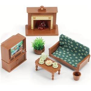 KARLOR Set di mobili per casa delle bambole, 16 pezzi, 1:12, divano, tavolo, televisione, camino, vaso di fiori, caffè, dessert, accessori