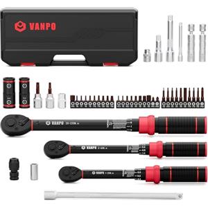 VANPO Chiave Dinamometrica 1/4 & 3/8 & 1/2, 47 Pezzi Chiave Dinamometrica Set 1-25Nm, 5-60Nm, 20-220Nm, ±3% Precisione, 72 Denti Cricchetto Reversibile, per Bici, Moto, Auto