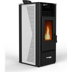 Megashopitalia Stufa a Pellet 10kW ad Aria Ventilata Rodi Riscaldamento Alta Efficienza 100mq (Bianco)