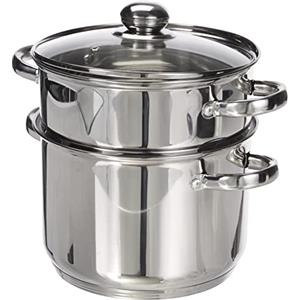 KAMBERG Couscoussiera, Vaporira, Pentola 3 en 1, Diametro 22 cm, 6 Litri, Acciaio Inox, Coperchio in Vetro, Tutti Fornelli y induzione
