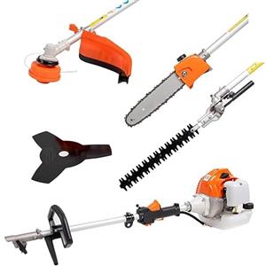 GrecoShop Decespugliatore multifunzione 4 in 1 a scoppio con tagliasiepi, troncarami e motosega - Motore 52cc 2 tempi, testina doppio filo e disco a 3 denti in acciaio