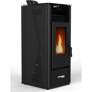 Megashopitalia Stufa a Pellet 10kW ad Aria Ventilata Rodi Riscaldamento Alta Efficienza 100mq (Nero)