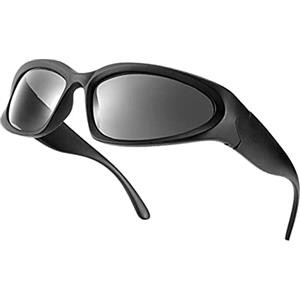 YUELUQU Futuristico Occhiali da sole da ciclismo per uomo e donna, Y2K, occhiali sportivi UV400, protezione per feste (nero(R)-grigio (L))