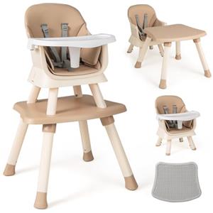 RELAX4LIFE 6 in 1 Seggiolone Pappa, Seggiolone Multfunzionale e Evolutivo con Imbracatura a 5 Punti, Vassoio Rimovibile e Regolabile, Tavolino e Sedia, per Neonati 6+Mesi, 25KG (Mocha)