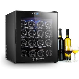 Wintem Cantinetta Vino per 16 Bottiglie da 48L - Mini Frigo Bar Refrigerato con Illuminazione LED, Silenzioso, Regolazione 12-18°C - Wooler12 Design Moderno ed Elegante