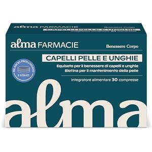 Alma Farmacie Capelli, Pelle e Unghie Alma Farmacie 30 compresse con Biotina, Zinco, Ginkgo Biloba, Integratore Alta Concentrazione, con 3 Strati Rilascio Prolungato